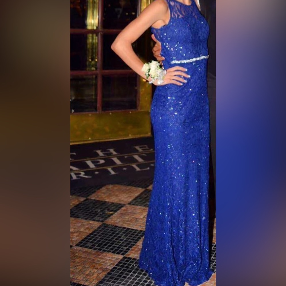 Jodi Kristopher Long Blue Prom Dress